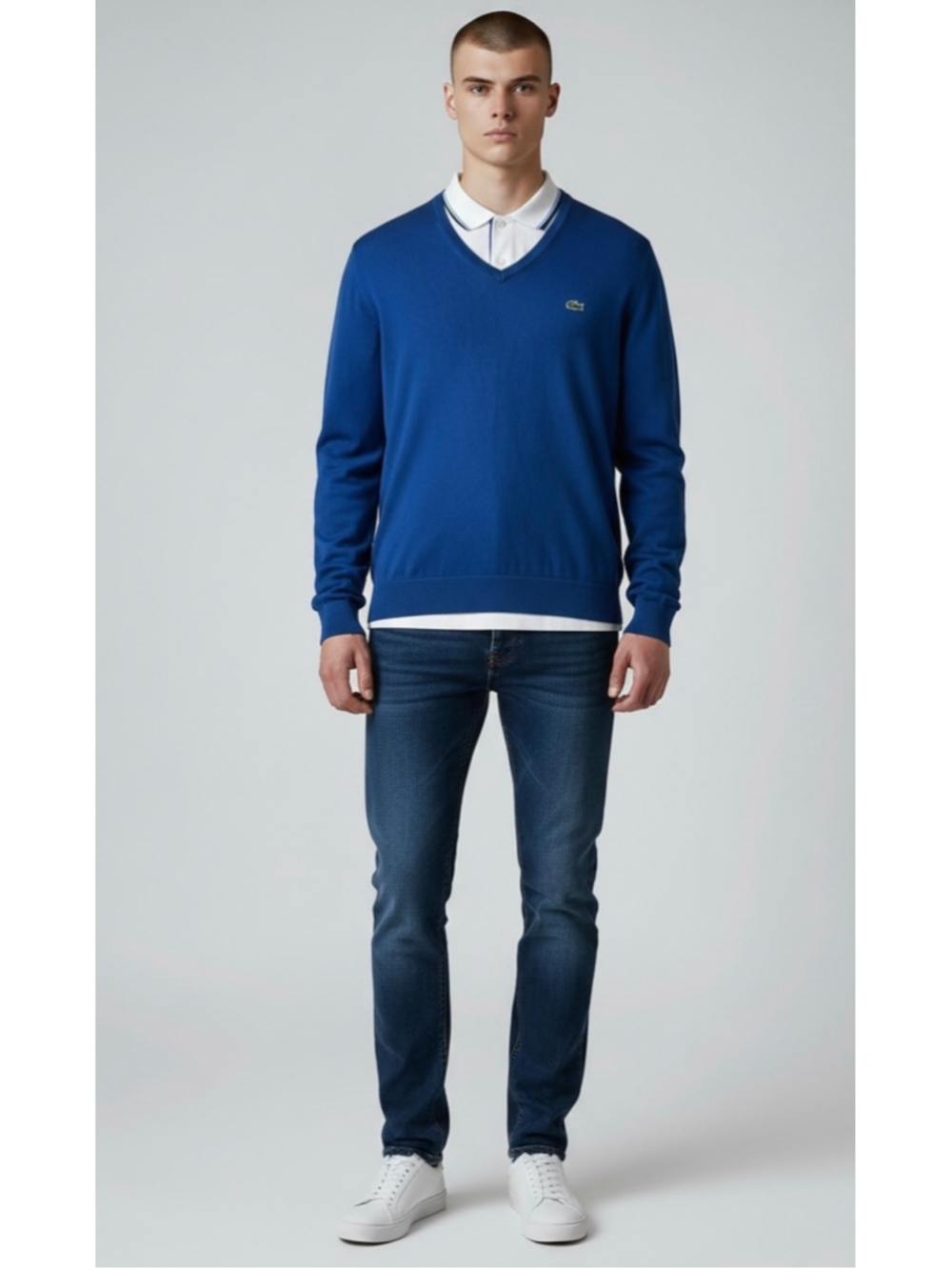 Lacoste V-Neck Sweater Blue Men’s Sz XXL Preppy Fits Medium/Large